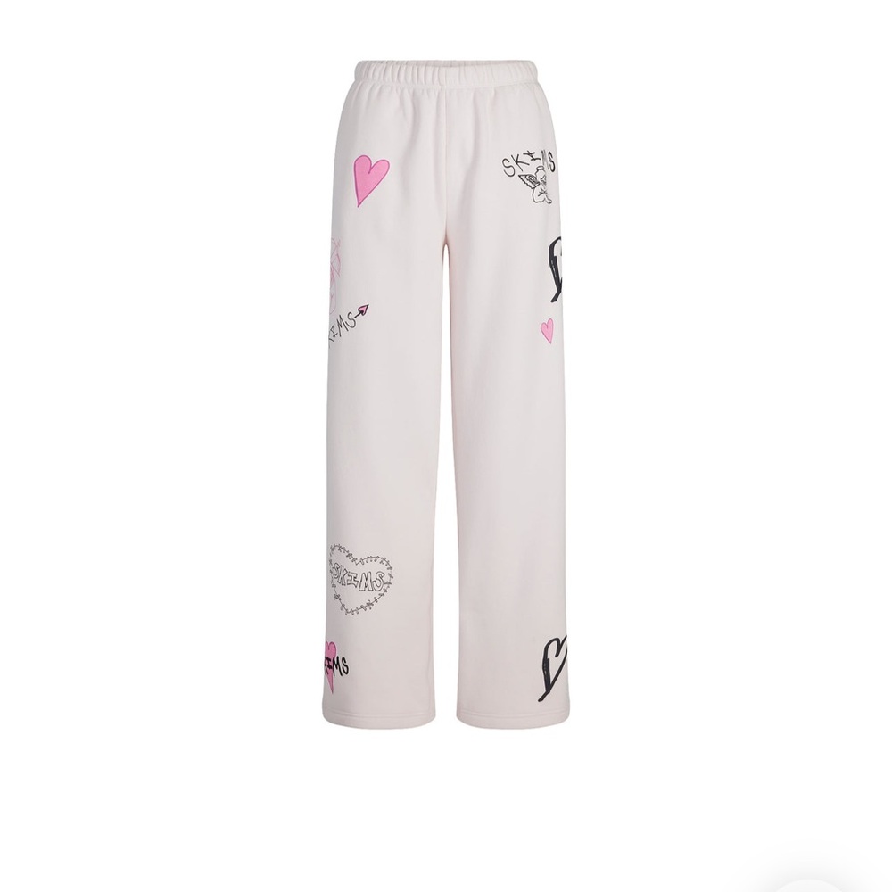 SKIMS Women's Straight Leg Pants - Cream with Black and Pink Accents